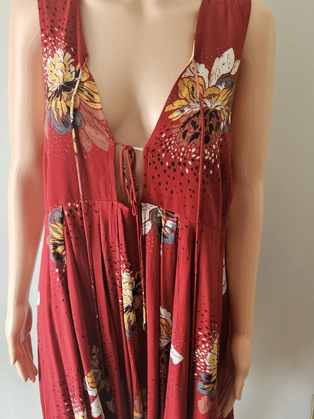 Free People Red Floral Tie-Front Sleeveless Dress
